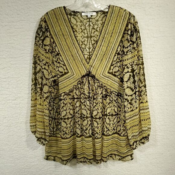 Rose + Olive Bohemian Look 3/4 Sleeves Flowy Shimmer Size L - Picture 2 of 16